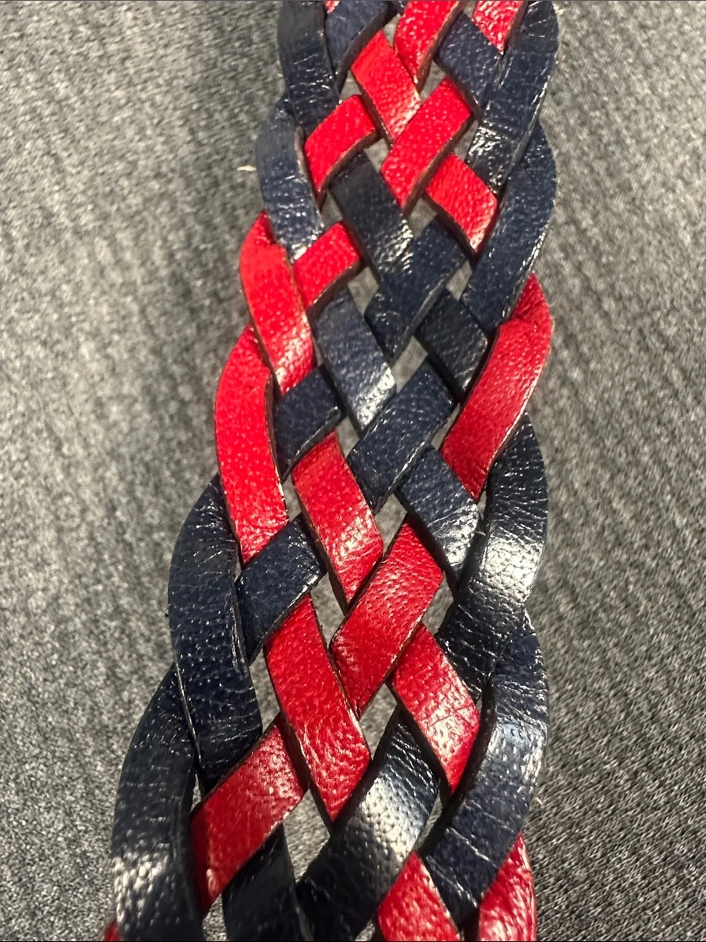 Vera Pelle Leather Belt Red & Navy Blue Braided - Made in Italy - Men's Size 36
